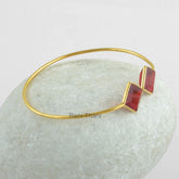 Gemstone Bracelet, Garnet Quartz 10mm Gemstone Micron Gold Plated Bracelet, Sterling Silver Adjustable Bangle Jewelry